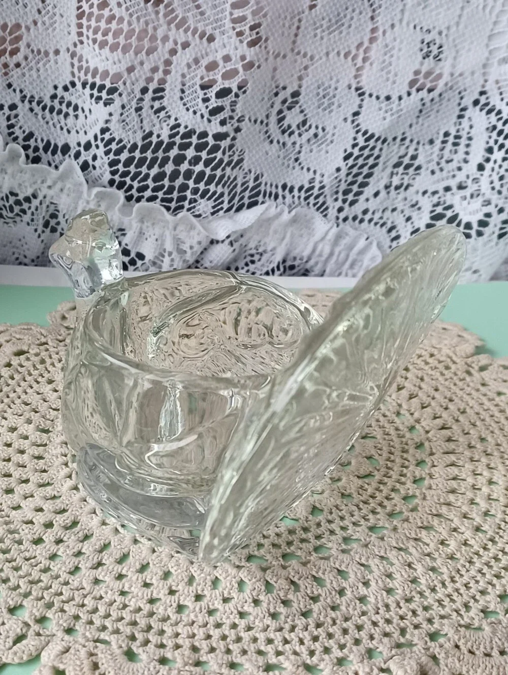 VTG 1979 HOLIDAY SEASON AVON CLEAR GLASS TURKEY TEALIGHT/VOTIVE CANDLE HOLDER